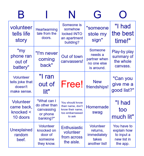 volunteering organizer Bingo Card