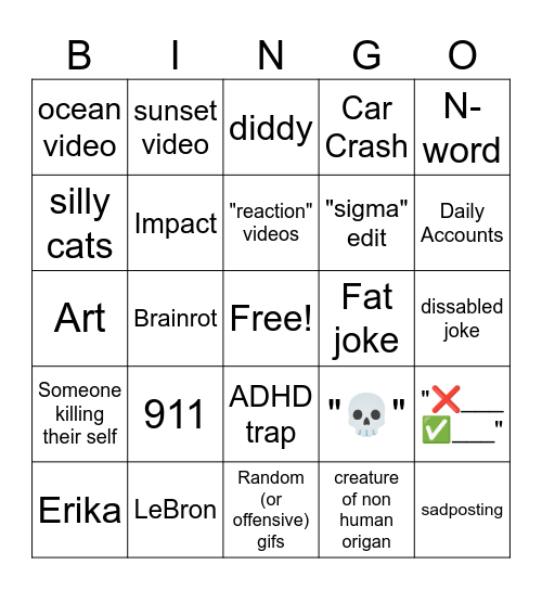 IG reels Bingo Card