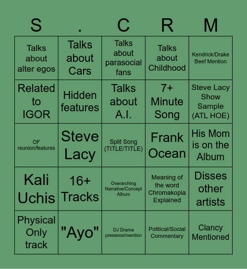 CHROMAKOPIA 10/20/2024 Bingo Card