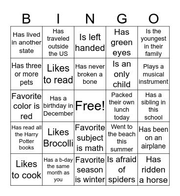 Getting to Know YOU!!! Bingo Card