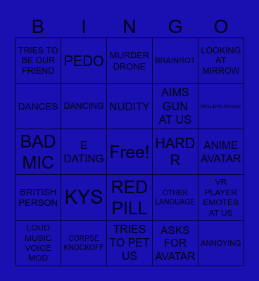 VR CHAT Bingo Card