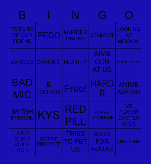 VR CHAT Bingo Card