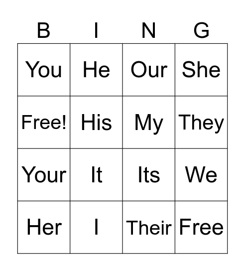 Personal Pronouns Bingo Card