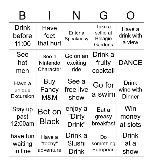 Jessica's 40 th birthday trip to Las Vegas Bingo Card