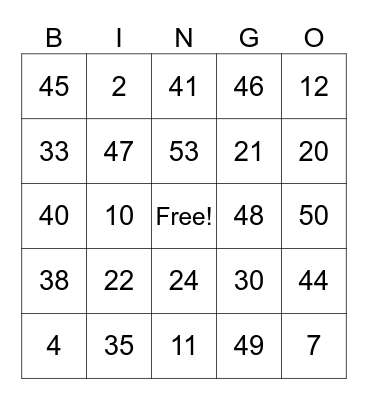 LOS NUMEROS DEL 1 AL 50 Bingo Card