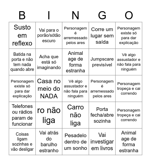 Clichês de filmes de terror Bingo Card