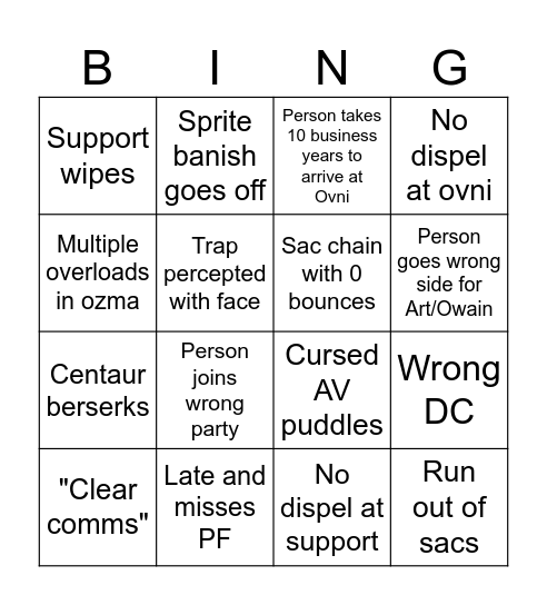 BA Mishaps Bingo Card