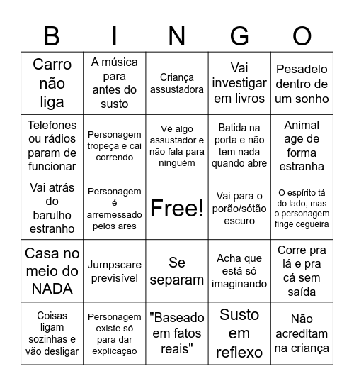 Clichês de filmes de terror Bingo Card