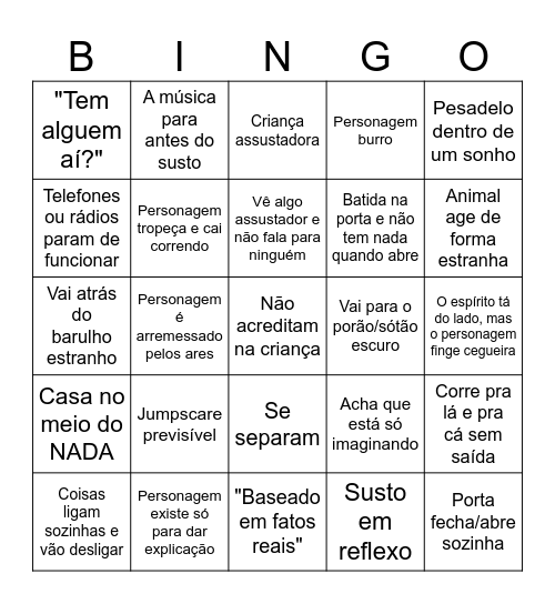 Clichês de filmes de terror Bingo Card