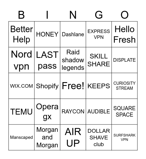YOUTUBE ADDS Bingo Card