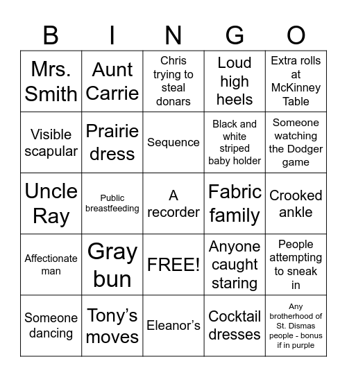 Gala Bingo Card