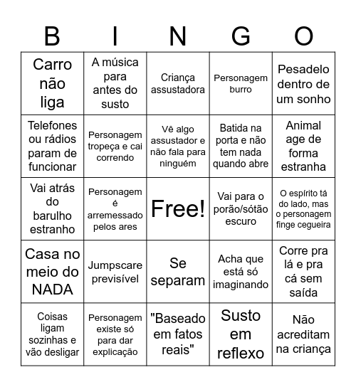 Clichês de filmes de terror Bingo Card