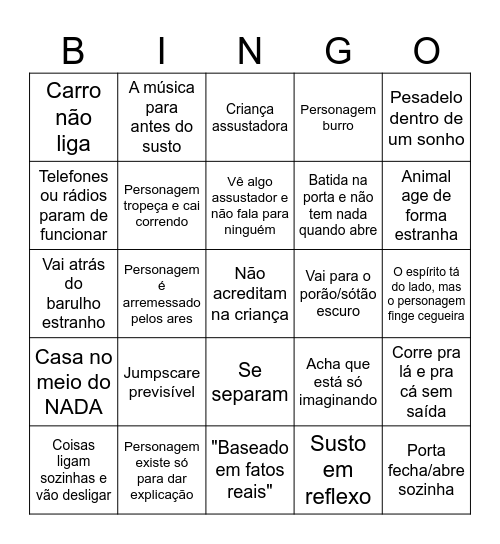 Clichês de filmes de terror Bingo Card