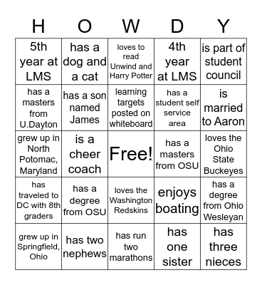 GET TO KNOW MRS. GREENWELL AND MRS. HOFFMAN Bingo Card