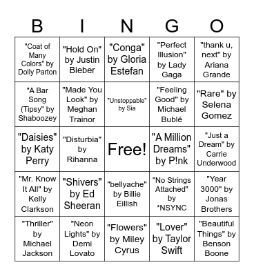 October Music Bingo Card