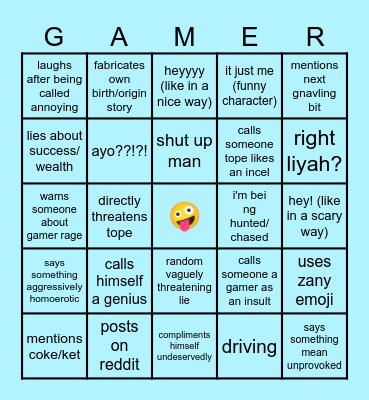 Gamer Rage Bingo Card