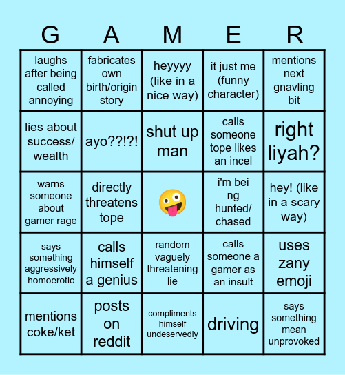 Gamer Rage Bingo Card