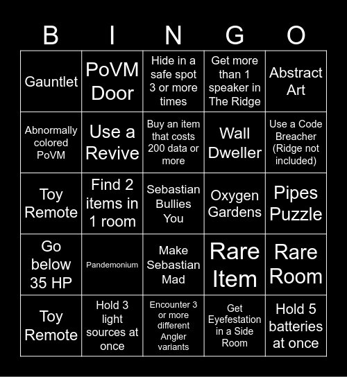 Pressure Bingo Card