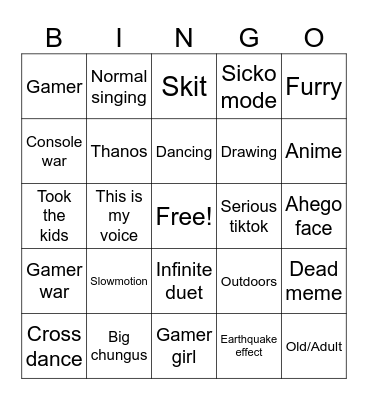 Tiktok bingo Card