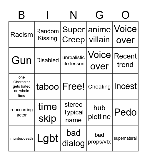 T Bingo Card