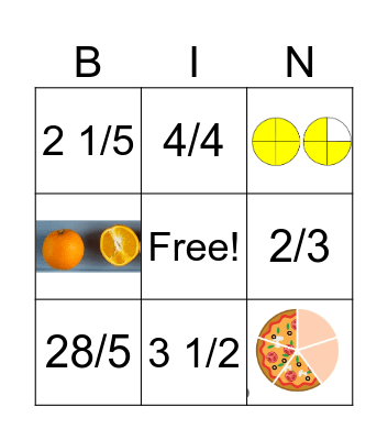 FRACTIONS Bingo Card