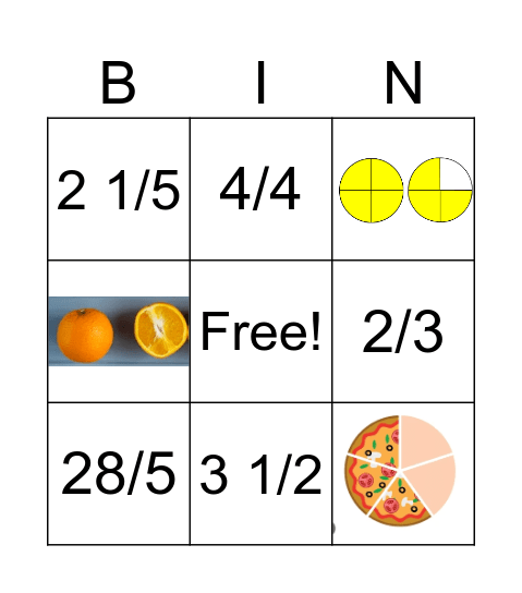 FRACTIONS Bingo Card