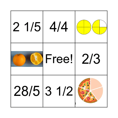 FRACTIONS BINGO Card