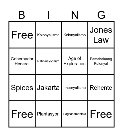 Colonial Bingo (NE and Middle) Bingo Card