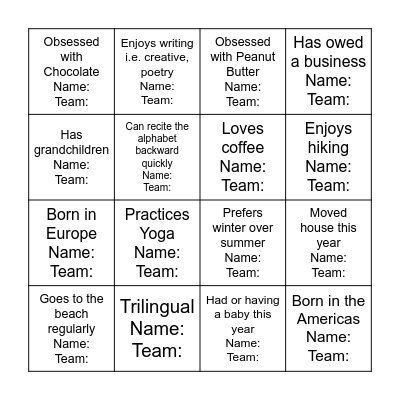 Networking Bingo Card