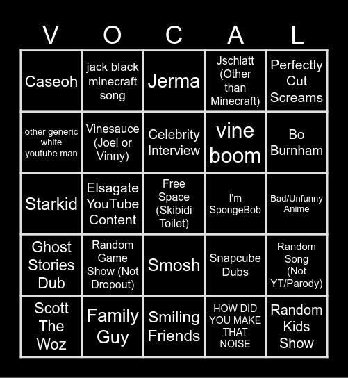 Stim-ngo! Bingo Card