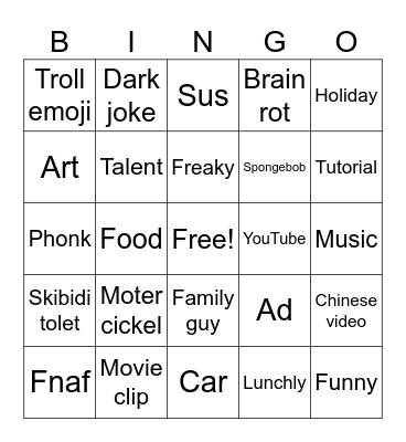 Insta reels Bingo Card