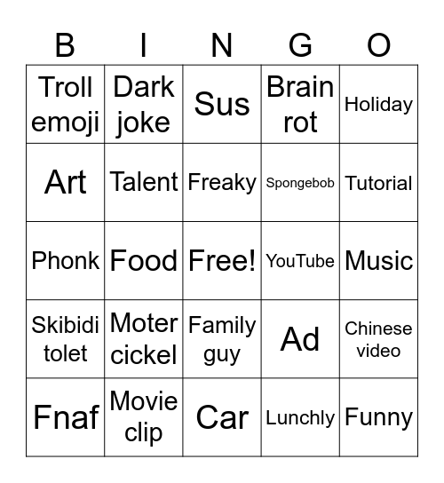 Insta reels Bingo Card