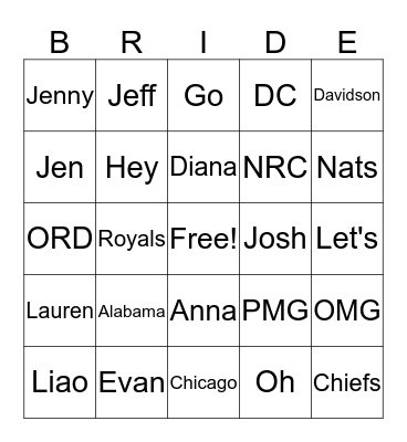 Diana's Bridal Shower Bingo! Bingo Card