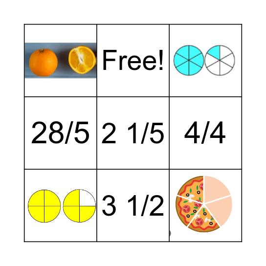 FRACTIONS BINGO Card