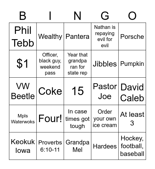 Grandpa’s Birthday Bingo Card