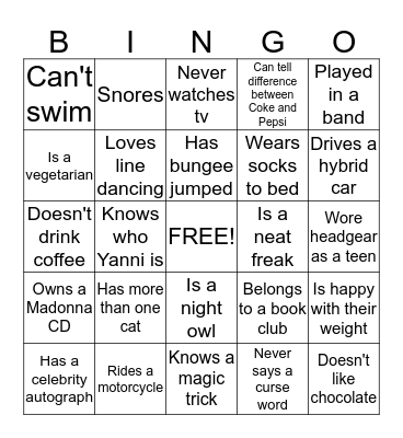 7th Grade BINGO Card