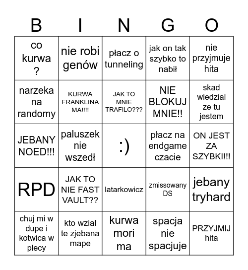 DBD bingo Card