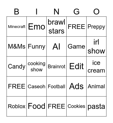 Youtube Bingo Card