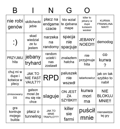 DBD bingo Card