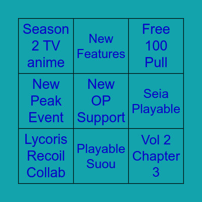 Blue Archive JP Server Announcement Bingo Card