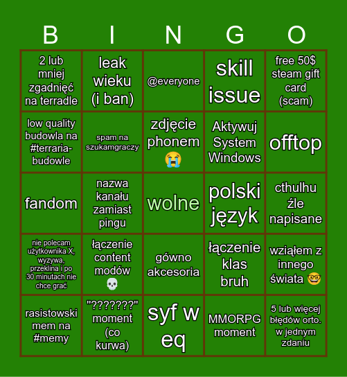 tpl bingo Card