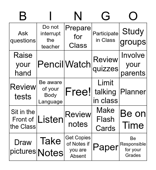 How to be student  Bingo Card