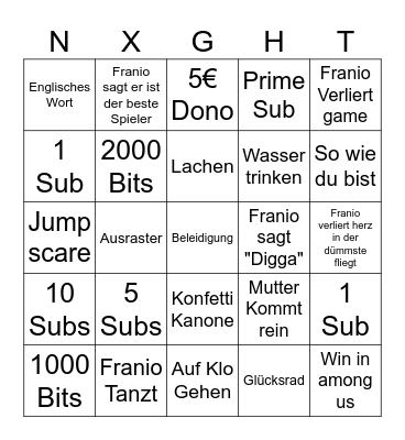 Nxght Bingo Card