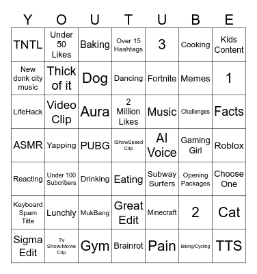SHORTS Bingo Card