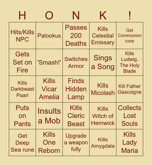 NLK's Bloodborne Bingo! Bingo Card