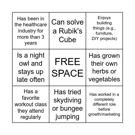 Rapid Fire Bingo Card