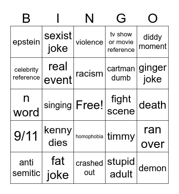 south park bingo Card