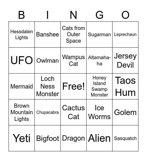 Believe It or Not Bingo Card