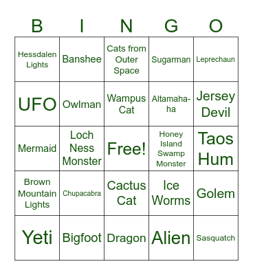 Believe It or Not Bingo Card