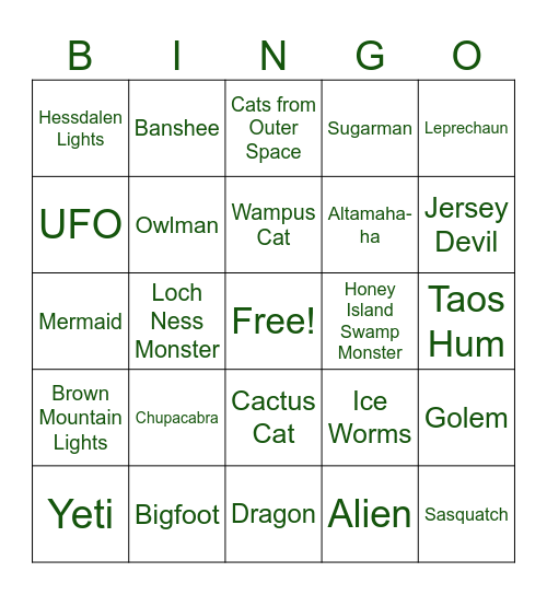 Believe It or Not Bingo Card